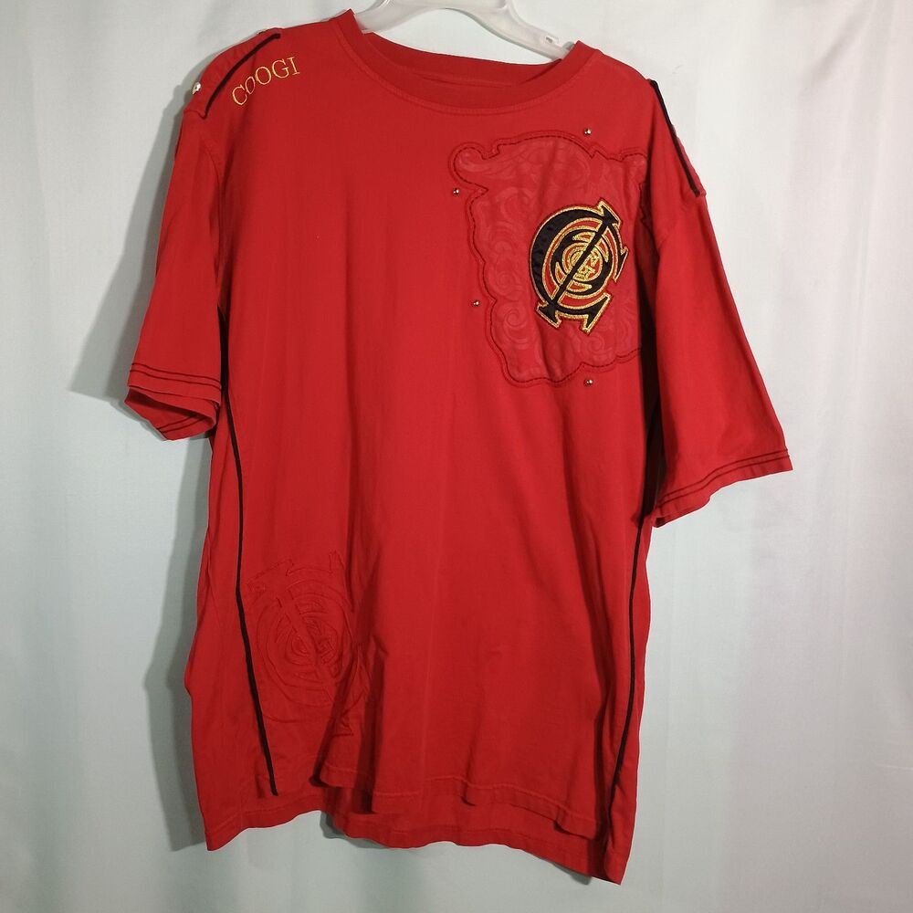 Coogi Men’s Red Graphic T-Shirt – Embroidered Logo Short Sleeve Streetwear Tee